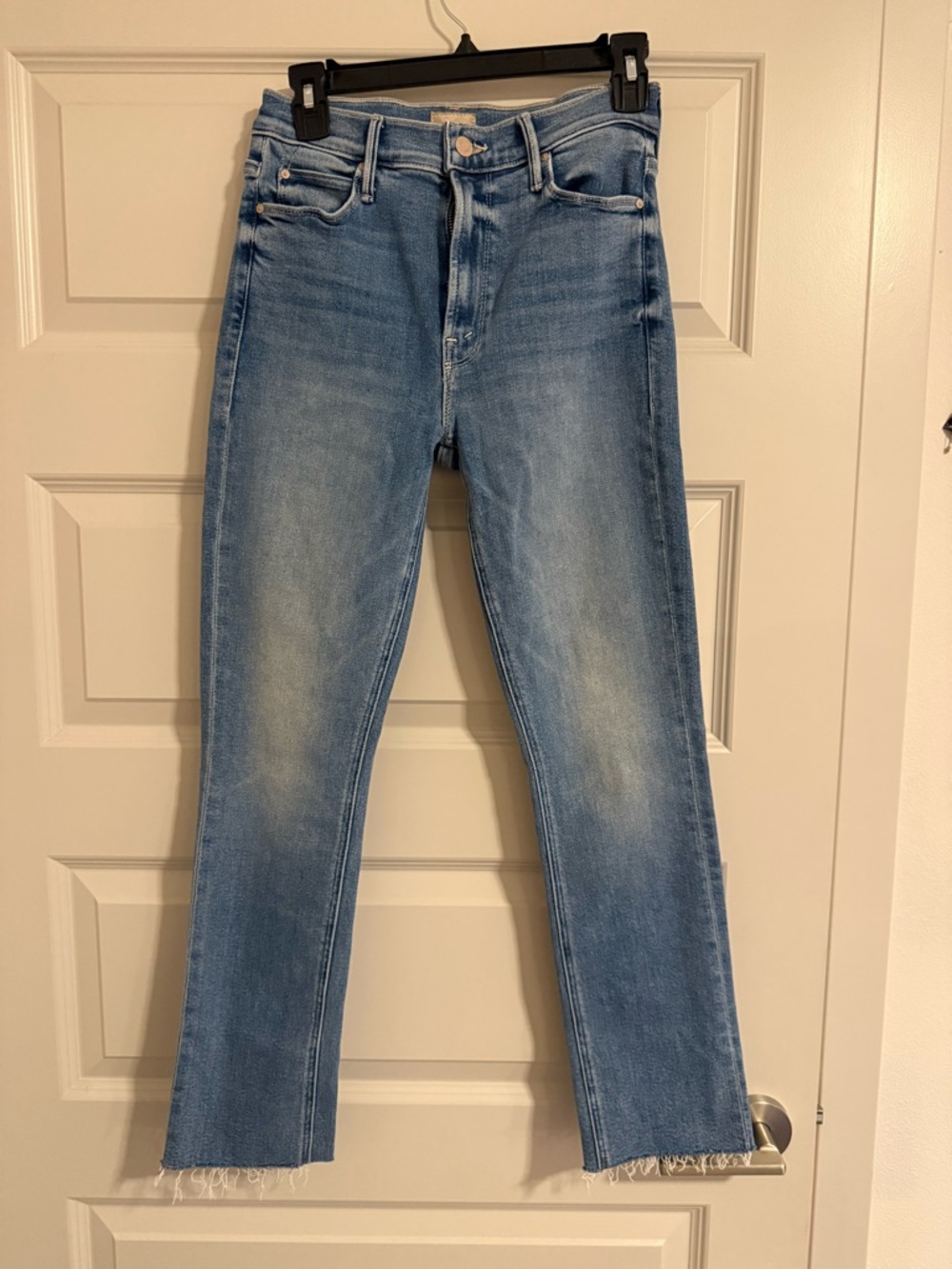 MOTHER Mid Rise Dazzler Ankle Fray Jeans - Light Blue